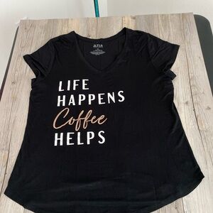 a.n.a Women’s T shirt Top Life Happens Coffee Helps  A New Approach XL
